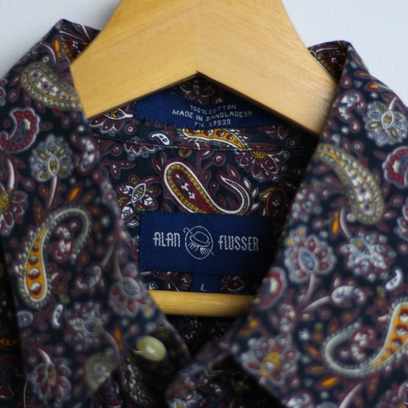 Vintage Dark Paisley Button Up Casual Shirt - Picture 3 of 3
